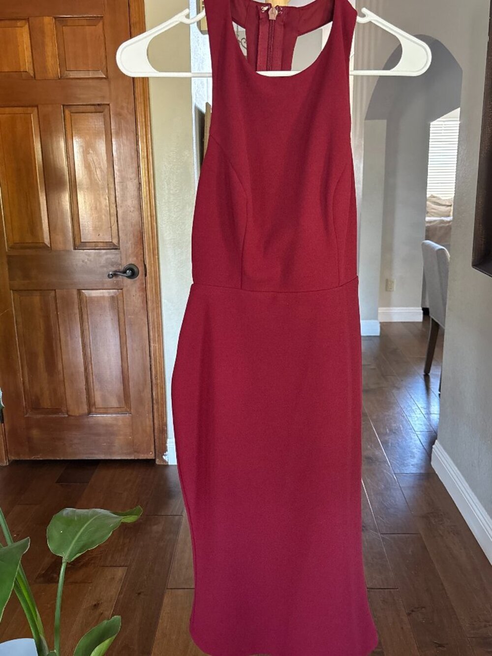 Lulus Midi XS Burgundy Wine Cage Back Bodycon Cocktail Homecoming Wedding Guest